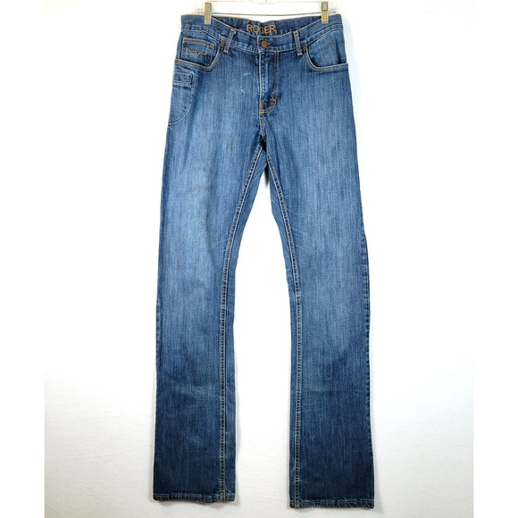 Kimes Ranch Mens Roger Straight Cotton Jeans Size 33x36 Blue Denim Logo Western - Picture 1 of 12